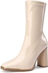 Women's Square Toe  Boots Elastic Ankle Boots High Chunky Block Heel Mid Calf Boots