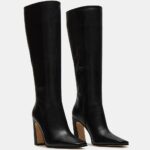 Knee High Boots for Women Square Toe Chunky Heeled Boots with Side Zipper Fashion Dress Elastic Tall Boots