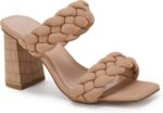 Women's woven high-heeled sandals, chunky heel double strap summer dress sandals